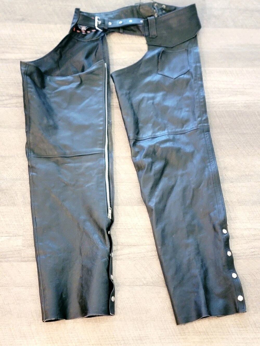 Vintage Interstate Black Leather Riding Chaps - Unisex SZ 4XL 2007